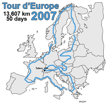 Map of the Tour d'Europe 2007 marathon